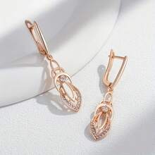 A Pair Of Long Bohemian Style Earrings With Inlaid Round Synthetic Zirconia, Perfect For Parties, Banquets, And Weddings - Rượu sâm panh vàng - Xem 1