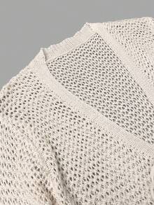 Women's Spring Unique Sexy Hollow Out Sheer Fitted Elegant Long Sleeve Cover Up Top - Milky White - View 6