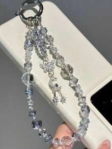 Icy Beaded Phone Lanyard - Shimmering Fairy Style Phone Pendant, Transparent Glittering Phone Accessory - Multicolor - View 1