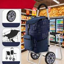 Random Style Folding Shopping Cart With Seat, Portable Grocery Cart For Home & Commercial Use - With Seats - View 1