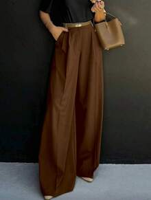 Straight-Leg, Wide-Legged Suit Trousers. Floor-Length. - Maroon - View 2