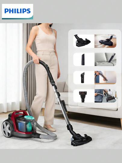 PHILIPS 飞利浦 FC8632/83 PowerCyclone 7 吸尘器，360° 超强吸力，包含 7 件套配件：三效吸嘴、除螨刷、缝隙吸嘴，适用于地毯、硬地板和宠物毛发，清洁套装齐全。