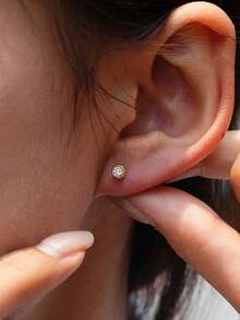 Women Fine Bridal Earrings - Round Moissanite Earrings - View 3