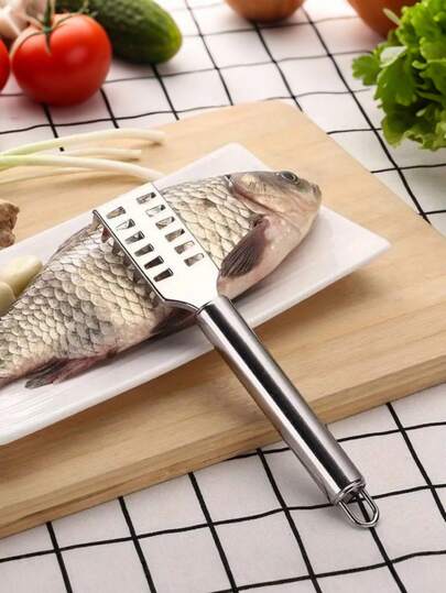 1pc Dishwasher- Stainless Steel Serrated Fish Scale Remover & Gutting Knife 2-In-1, Multi-Functional Seafood Cleaning Tool, Easy Descaling & Gutting, Rust-Resistant, Suitable For Home Kitchen, Fish Market, BBQ Camping, Seafood Knife, Kitchen Cleaning Utensil