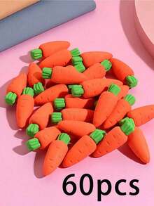 60个装复活节胡萝卜造型迷你橡皮擦，3D可拆卸胡萝卜设计，复活节派对礼物，课堂奖励 - 紅色 - 查看 10