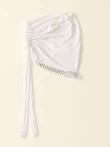 1 Stück modischer einfarbiger Perlen-Strass Muslima Stirnband, vielseitiger Schal-Kopfwickel, geeignet für den täglichen Gebrauch - Perlen-Strasssteine – Weiß - Übersicht 6