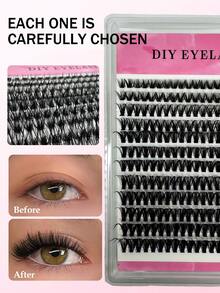New 240 Pieces/12 Rows Of Fluffy DIY False Eyelash Clusters, 8-16mm Exquisite Cluster Eyelashes, Black False Eyelashes Set For Daily Makeup, D-Curl Plumping False Eyelashes, DIY Eyelash Set, Individual False Eyelashes, False Eyelashes - Black - View 8
