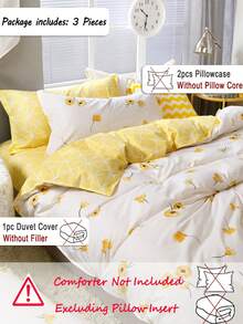 3pcs Yellow Floral Duvet Cover Set (1 Duvet Cover + 2 Pillow Shams, Comforter Not Included), Cute Fresh Pastoral Style, Made Of Polyester, Comfortable And Breathable, Suitable For All Seasons, Applicable For Bedroom, Home Decor, Dorm Bedding, Dorm Decoration, Elegant Bedding. - Multicolor - View 3