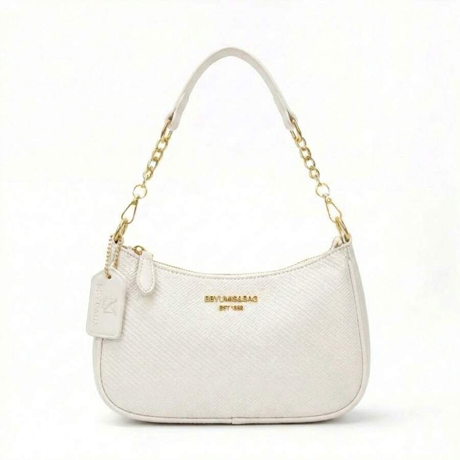 BBYUMIS&BAG Women's Black Woven Shoulder Bag - Featuring A Cute Cherry Charm, A Retro-Chic Handbag Perfect For Everyday Wear And Date Nights - 白色 - 查看 1