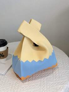 lulu kewen 女士条纹图案钩编打结包，单件装迷你钩编包，手提包，条纹图案针织钩编，透气轻便，可折叠口袋，适合放置手机、零钱、钥匙、雨伞、化妆品、口红、香水、书籍等 - 防污，敞口设计，时尚女士手提包 - 彩色 - 查看 17