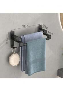 1pc No Drill Double-Layer Self-Adhesive Bathroom Shower Towel Rack, 2-Bar Towel Holder - Grey - View 13