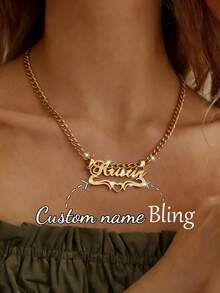 Customized Sparkling Frosted Double-Layered Name Necklace, Personalized Minimalist Style Romantic Couple Stacking Necklace With Round Snake Chain Pendant, Suitable For Everyday Wear. Available In Gold, It's Fashionable, Multi-Colored, Vintage, Simple, Unisex, Casual, Cute, Customizable, Personalized, And Unique. - 5NK Chain Brushed Finish - Single Layer Double Buckle - View 5