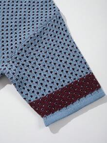 Men's Breathable Casual Hollow Out Collar Knit Cardigan, Spring/Summer - Blue - View 5