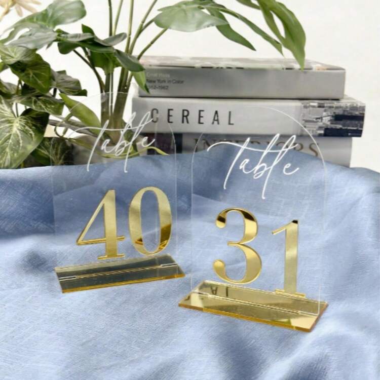10pcs Golden Wedding Table Numbers 10cm*15cm/3.94in*5.9in  Acrylic Seat Cards Decorations With 1-20 Printed Table Sign Numbers For Wedding Reception, Event, Party, Restaurant - 彩色 - 查看 16