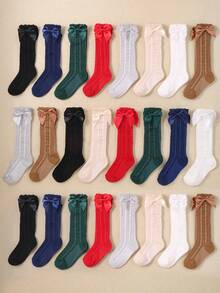 8/1 Pair Baby Girls Over-The-Knee Socks, Decorated With Bow, Princess Style Mid-Calf Socks, Lace Trim Design Won't Constrict Feet, Cute Girls Socks. Multi-Color Combination Set Including Red, White, Black, Pink And Gray, Suitable For 0-36 Months Baby Girls, Mesh Breathable, Suitable For All Seasons - Multicolor - View 2