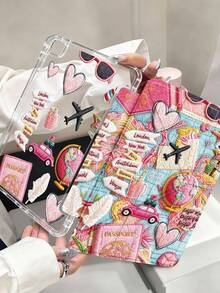 Travel, Map, Airplane, Car, Road Sign IPad Case Compatible With IPad Air 4/5 10.9 Inch, IPad 7/8/9th 10.2 Inch, Built-In Pencil Slot Compatible With Samsung Tab S6 10.4 Inch, Tab A7 Lite 8.7 Inch, Ins Style Leather Case, Back To School, Valentine's Day, New Year Gift - Multicolor - View 2