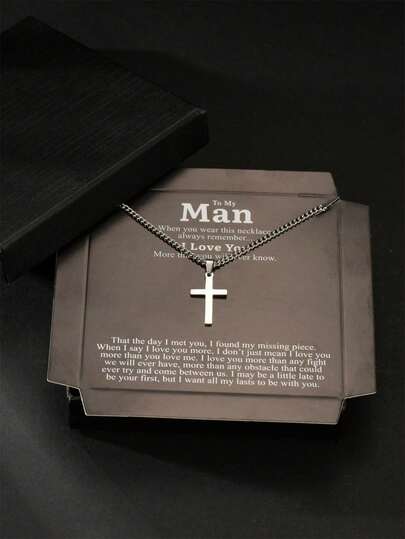 1 pieza Collar con colgante de cruz minimalista de acero inoxidable para hombres, con caja de regalo, adecuado como regalo para amigos con tarjeta inspiradora, regalo festivo