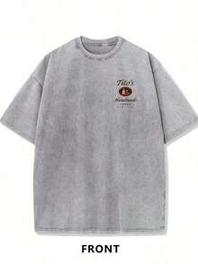 230g Washed And Used T-Shirt, Front Tito's Handmade Vodka Logo, Back With "AUSTIN TEXAS Tito's HANDMADE Vodka" Circular Text And Brand Logo, Tito's Vodka ThemeNew Casual T-Shirts For Men And Women-HD07 - 灰色 - 查看 3