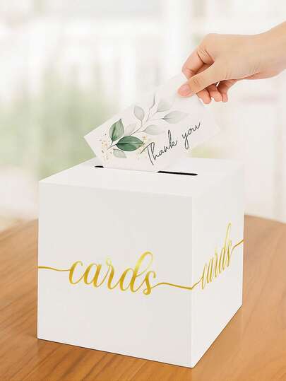 1pc Elegant White Card Box With Gold Foil Design, White & Gold Wedding Card Box For Reception,Wedding Cash Box Holder,Baby Shower Decoration,Birthday Party Supplies,Graduation Table Center Decoration, Wedding Decoration, Rustic Wedding Table Centerpiece,Home Decor,Wedding Gift,DIY White Wedding Card Case