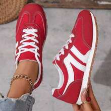 Women's Classic Fashion Comfortable Casual Versatile Lace-Up Lightweight Non-Slip College Style New Sports Shoes - 紅色 - 查看 2