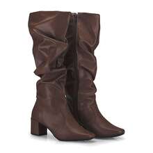 Loris Shoes Oficial Women's Wrinkled Ankle Boot With Zipper, Square Toe, Low Heel, Comfortable 453 - Cà phê tổng hợp - Xem 5