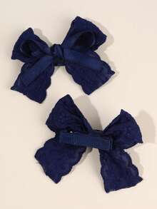 2pcs Navy Blue Lace & Satin Hair Bows For Girls ,Sweet Floral Print Hair Clips , Elegant Hair Styling Accessories ,Alligator Clips ,Hair Accessories For Wedding, Party, Daily Wear & Spring Summer - Multicolor - View 6