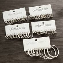 60 Stück/Set Damen C-förmiger Perlen asymmetrischer verdrehter Retro Legierung Ohrringe Set, geeignet für den täglichen Gebrauch, Partys, Hochzeiten, Urlaub, Dates - Verschiedenfarbig - Übersicht 5