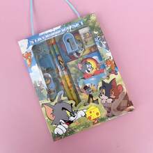 6件套汤姆和杰瑞卡通文具套装 | 可爱学习用品套装，包含铅笔、笔记本、橡皮、尺子和卷笔刀 | 完美的返校礼物 - 彩色 - 查看 6