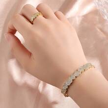 1pc/1set 2pcs Fashion Sparkling Zirconia Heart Splice Open Ring & Bracelet Set, Women Daily Party Wedding Accessories, Eid/Eid Al-Fitr Gift - Sweet and Delicate -encrusted Heart Pattern - View 2
