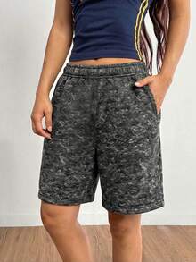 1pc Girl & Girls' Fashionable Versatile Outdoor Sports Casual Running Fitness Straight Shorts, Summer - Black - View 6