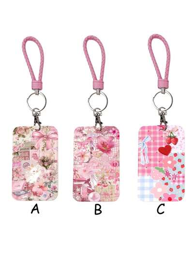 1pc Cute Pink Floral & Bow Patchwork Pattern Lanyard ID Badge Holder, Suitable For Doctor, Nurse, Student, Teacher ID Badge Strap, Can Be Used As Gift Or Daily Use