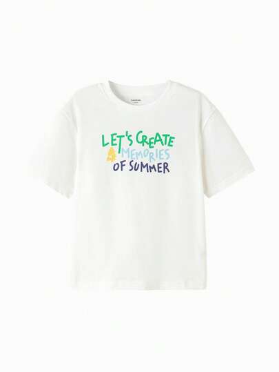 Balabala Camisetas casuales de algodón suave de manga corta con diseño de cita de verano para niños y niñas