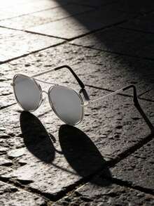 1pc/2pcs Retro Fashion Personalized Hollow Polygon Metal Double Circle Fashion Glasses, Suitable For Outings, Driving And Other Occasions - Multicolor - View 9