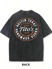 230g Washed And Used T-Shirt, Front Tito's Handmade Vodka Logo, Back With "AUSTIN TEXAS Tito's HANDMADE Vodka" Circular Text And Brand Logo, Tito's Vodka ThemeNew Casual T-Shirts For Men And Women-HD07 - màu đen - Xem 4
