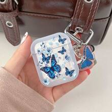 Blue Butterfly Design Protective Case Compatible With Apple Bluetooth Earphones, Shockproof And Scratch-Resistant Cover Compatible With Apple Bluetooth Wave Earphone Case - Clear - View 16