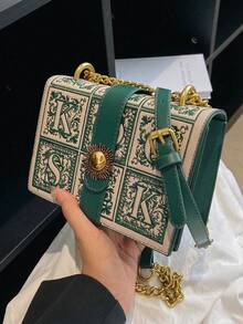 Mini Retro Square Crossbody Shoulder Bag - Green - View 7