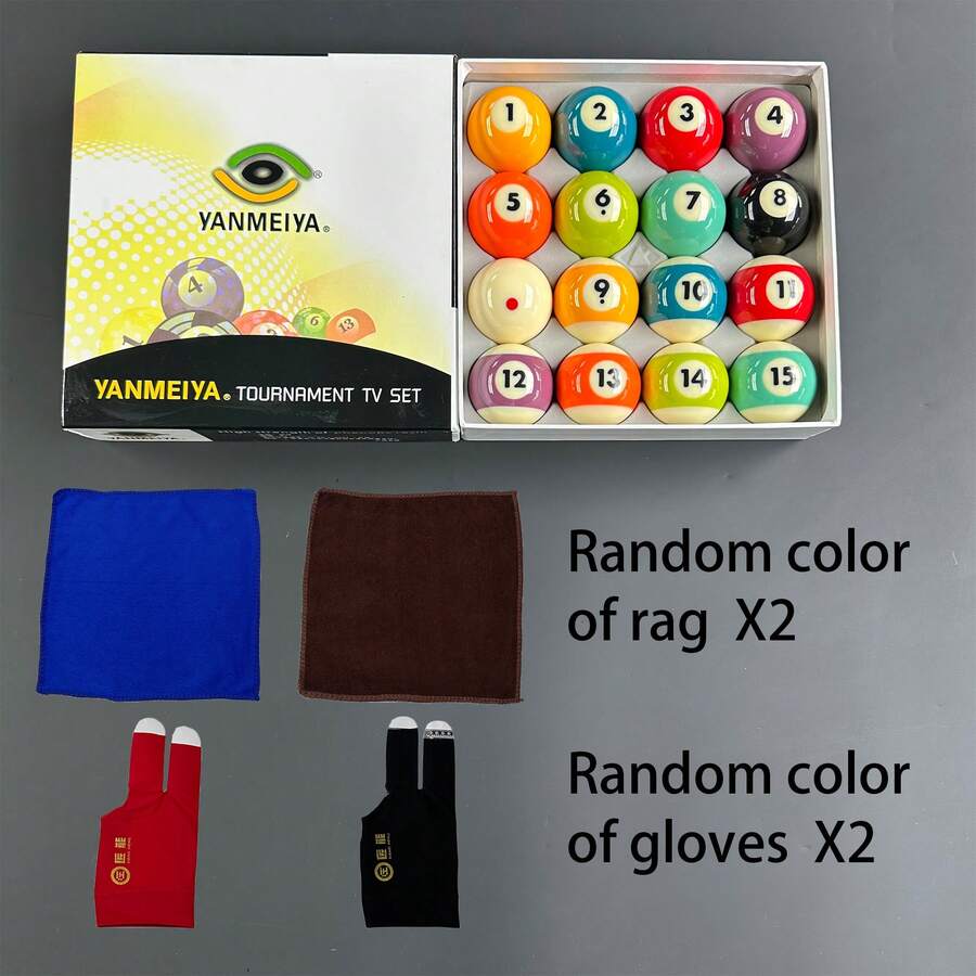 5件套 YANMEIYA 专业台球套装，包含1盒台球、2副手套和2块台球布，专业台球器材，标准2.25英寸台球，适合家庭娱乐和台球厅使用。 - c01獨眼龍撞球+2隻手套+2塊抹布 - 查看 1