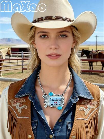 2026新款复古波西米亚风西部印花合金吊坠项链，高品质，喷涂工艺，适合搭配各种服饰，日常佩戴或参加派对皆宜。2026年新品上市，是节日或犒劳自己的绝佳礼物。佩戴后定能收获赞美，为您的珠宝收藏增添光彩。如果您满意，请给予五星好评并分享您的美照。