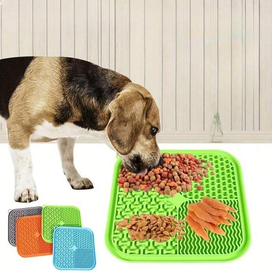 1pcs Square Dog Lick Mat, Silicone Slow Feeder Dog Bowl Mat With Suction Cup, Dog Training Pad - Multicolor - View 1