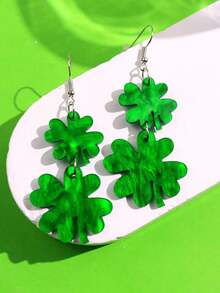 一对圣帕特里克节创意趣味独特精致可爱卡通亚克力几何四叶草啤酒吊坠耳环，适合女士日常穿搭、节日派对饰品 - 彩色 - 查看 7