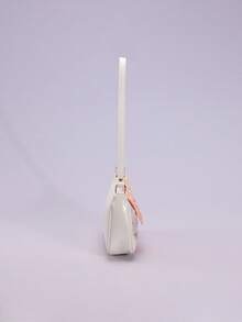 1件网纱刺绣提花3D花卉图案优雅腋下单肩包，适合女性日常通勤、夏季海滩旅行和休闲（花卉图案随机发送） - 白色 - 查看 4