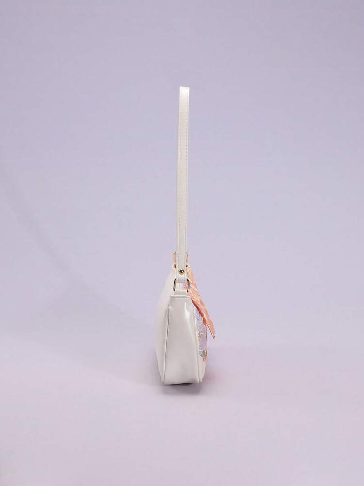 1件网纱刺绣提花3D花卉图案优雅腋下单肩包，适合女性日常通勤、夏季海滩旅行和休闲（花卉图案随机发送） - 白色 - 查看 4