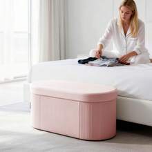 Ghế đôn gấp gọn HOMCOM, ghế dài bọc nhung hiện đại, ghế gác chân có ngăn chứa đồ 72L cho phòng khách và phòng ngủ, kích thước 76x38x35 cm. - Hồng - Xem 8