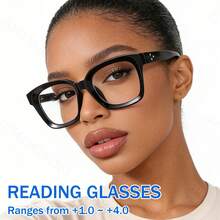 cabecade 老花镜弹簧铰链舒适时尚优质老花镜男女通用方形镜框眼镜 - 黑色 - 查看 3