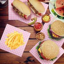 Waxed Paper Sheets 7 * 7 Inch, 100 Pcs Food Basket Liners For Sandwiches, Burgers, Checkered Wrap Wax Paper Sheets - 淡粉紅色 - 查看 6