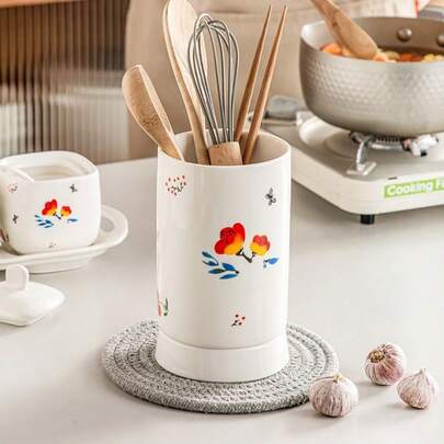 Ceramic Chopstick Holder With Draining Tray, Home Kitchen Restaurant Chopstick Storage Container