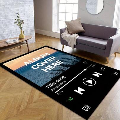 1 Custom Music Player Floor Mat With Personalized Song List And Album Cover Display-Soft Large Rectangular Floor Mat, Suitable For Living Room, Bedroom, Home Theater-Ideal Gift For Music Lovers-Can Add Photos/Text/Logo-Indoor Use
