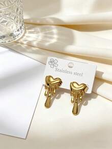 Stainless Steel Gold-Plated Ear Studs, Concave-Convex Texture, Low Allergenic, Nickel-Free, Heart-Shaped Ear Studs, Thick Gold Lady's Ear Studs, Fashionable Declaration Geometric Texture Lightweight Anti-Allergy Ear Studs, Retro Jewelry Dance Party Gifts, Lady's Ear Studs, Fashionable Heavy And Unique Pendant Ear Studs, Lady's Gold Earring Set, Exquisite Gold-Plated Pendant Ear Studs, Anti-Allergy Ear Studs, Fashionable Jewelry, Lady's Gifts - Multicolor - View 1