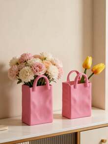 1pc Creative Luxury Resin Vase, White/Pink Tabletop Flower Vase Decor For Living Room, Dried Flower Vase Home Decoration - Pink - View 4