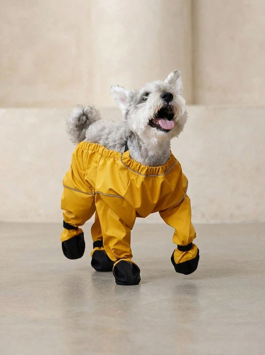 PETSIN 1pc Pet Autumn/Winter 4-Leg Shoes & Pants, Anti-Dirt & Anti-Insect Dog Clothes, Teddy/Poodle Non-Slip Reflective Apparel - Yellow - View 1